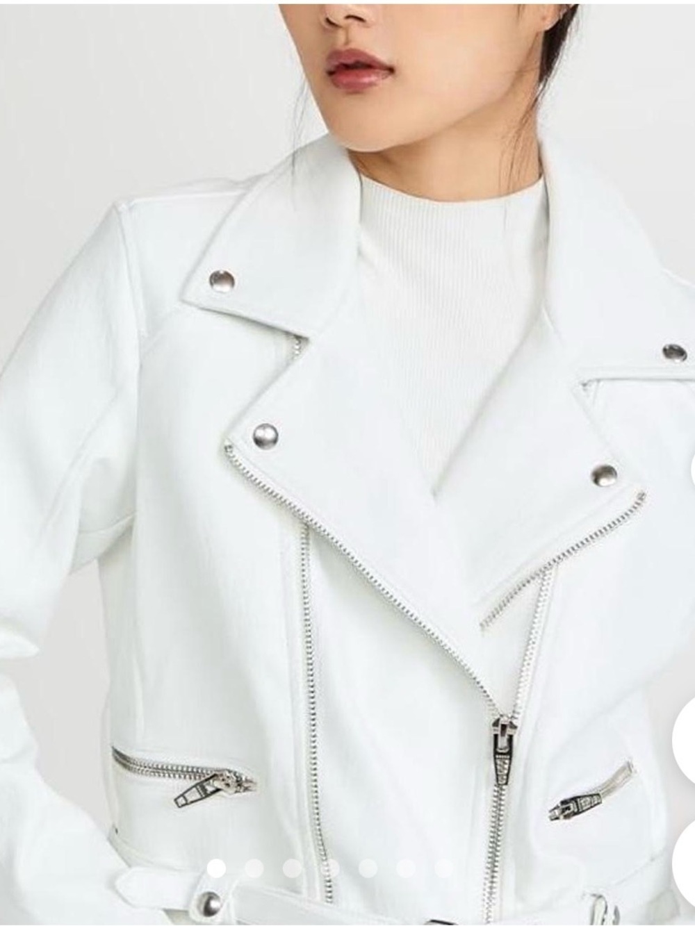 Blank NYC White Faux Leather Moto Jacket Silver Hardware Women’s M